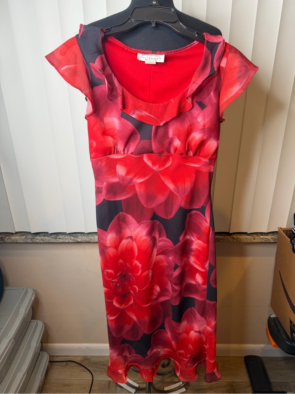 Giorgio Fiorini Collection Vintage Red Black Floral Midi Dress Size 5/6